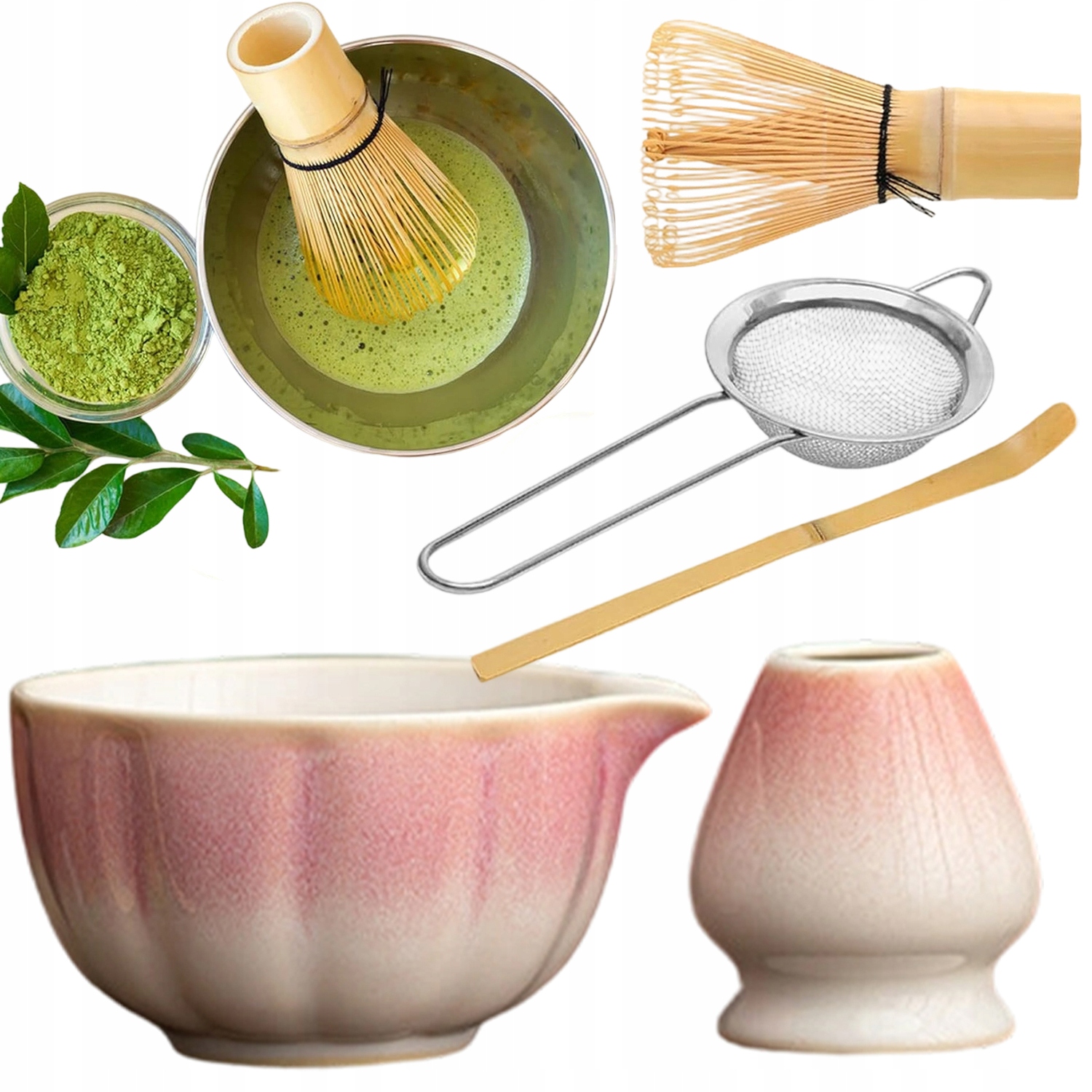 Levně 5 Ks Sada Nářadí Na Matchu Šlehací Metla Lžíce Chasen Metla Jako Dárek