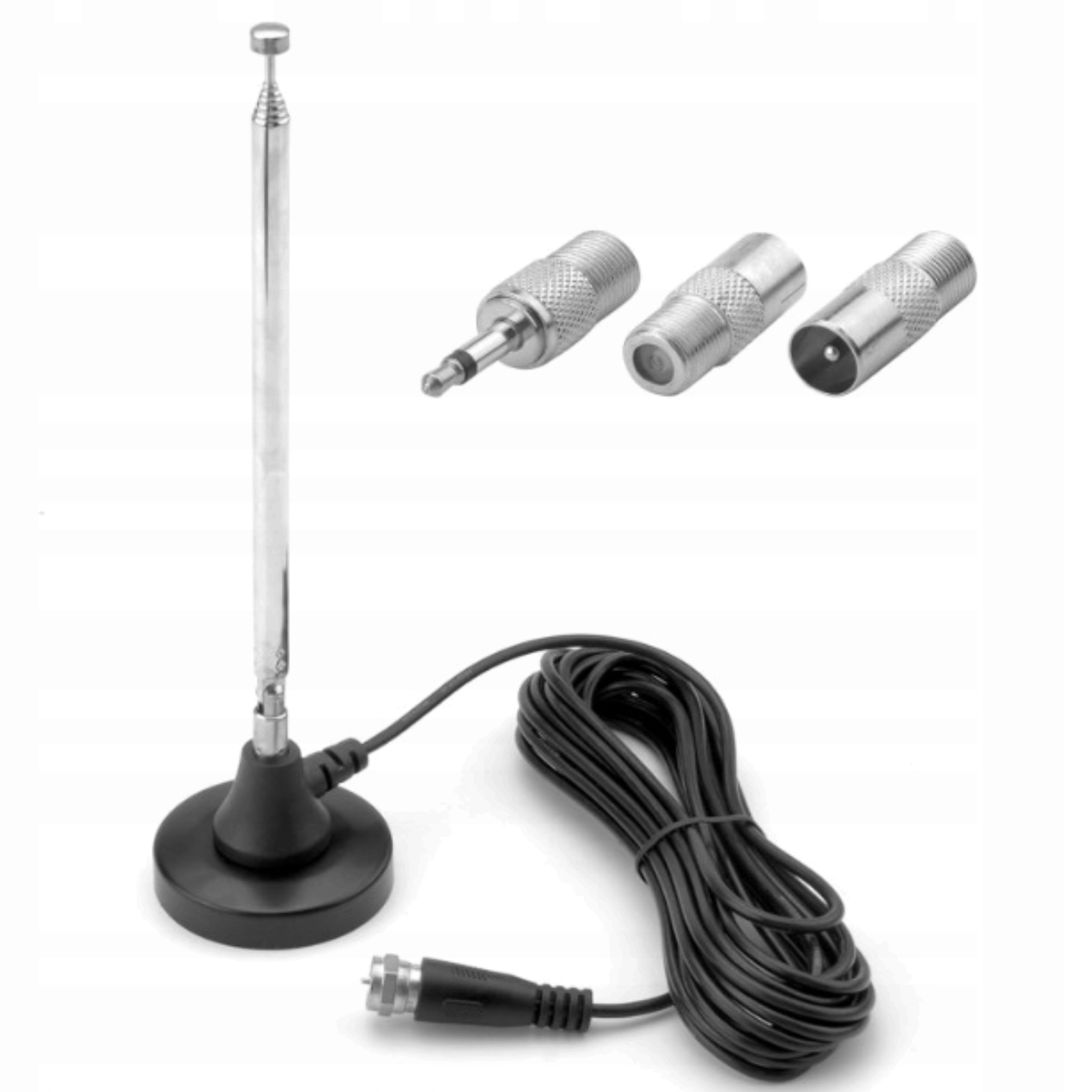 Antena Radiowa FM/AM Teleskopowa Magnetyczna + 3 Adaptery 3m