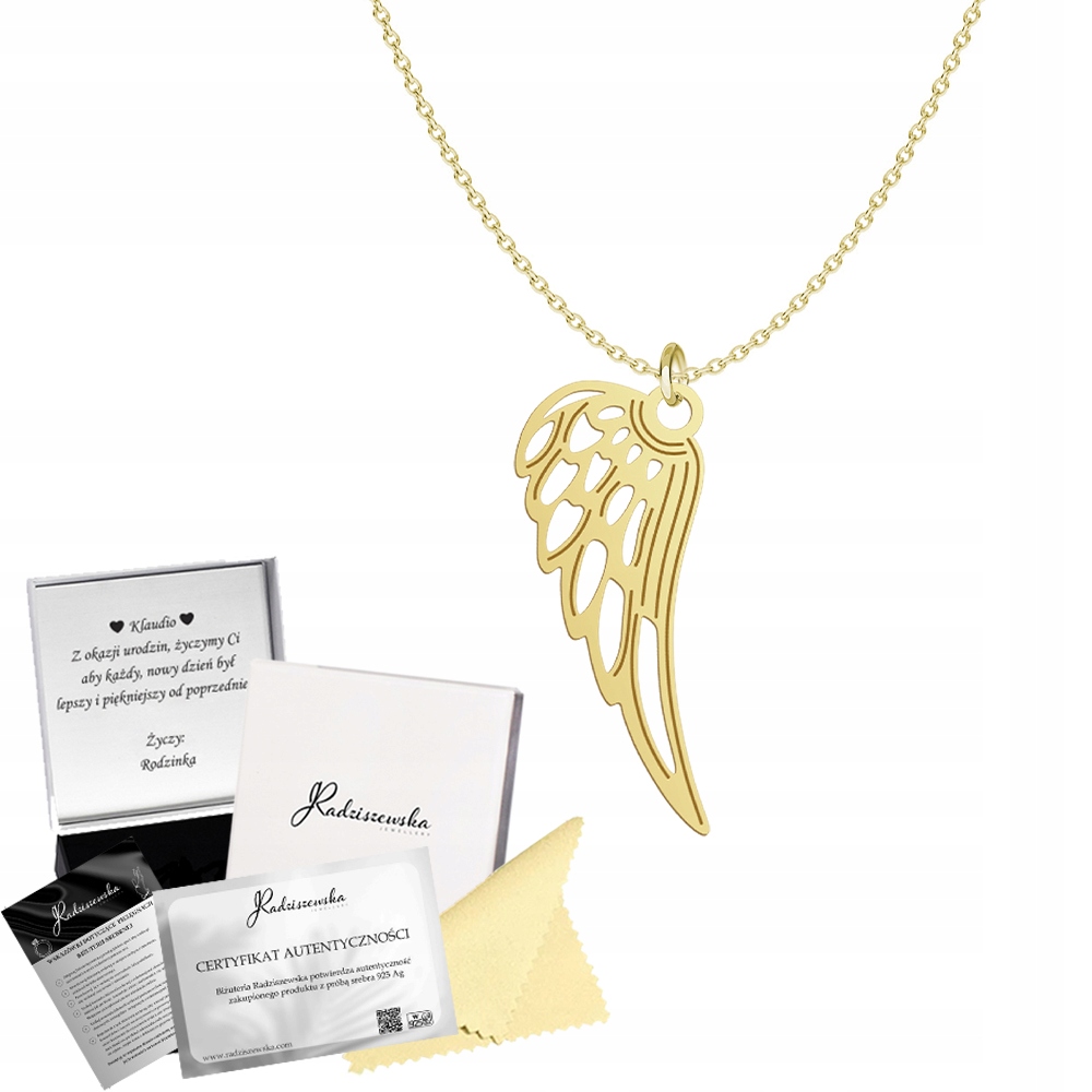 Zlatý náhrdelník Andělské křídlo Řetízek Stříbro 925 Dárek k narozeninám