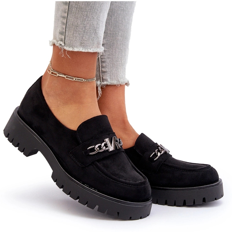 Dámské Eko Semišové Mokasíny S Ozdobou, Plochý Podpatek, Černé, Velikost 40