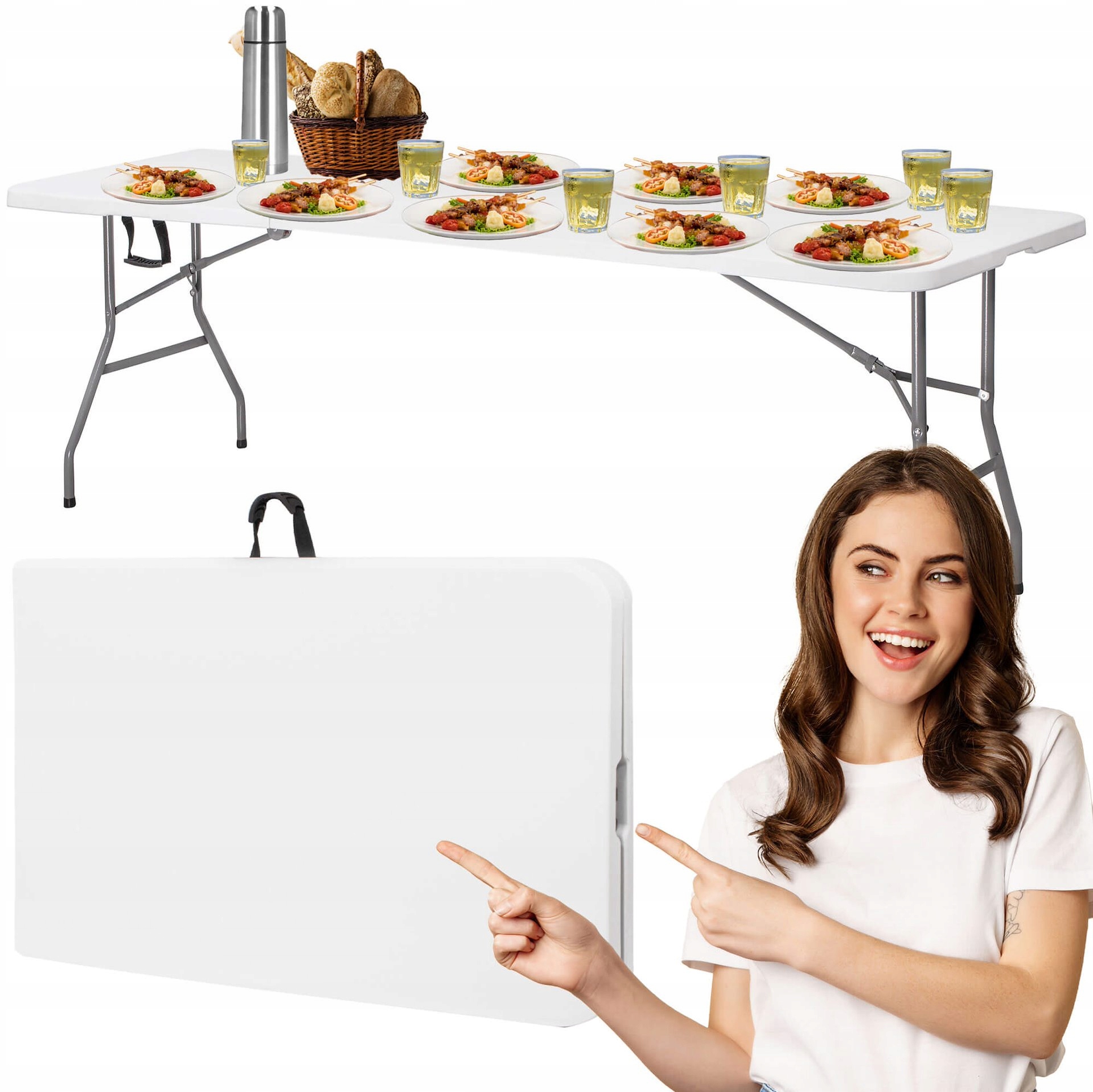 Skladací Záhradný Stôl Cateringový Banketový Rozkladací Biely 240x75 cm