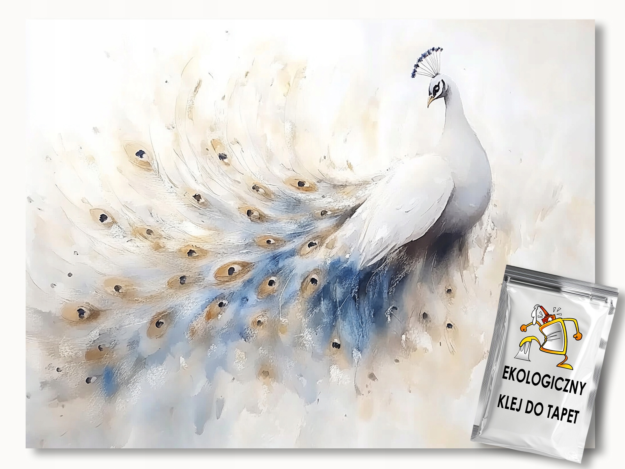 Fototapeta Flizelina Akvarel Pták Bílý Páv Elegance Boho 400x280 110g