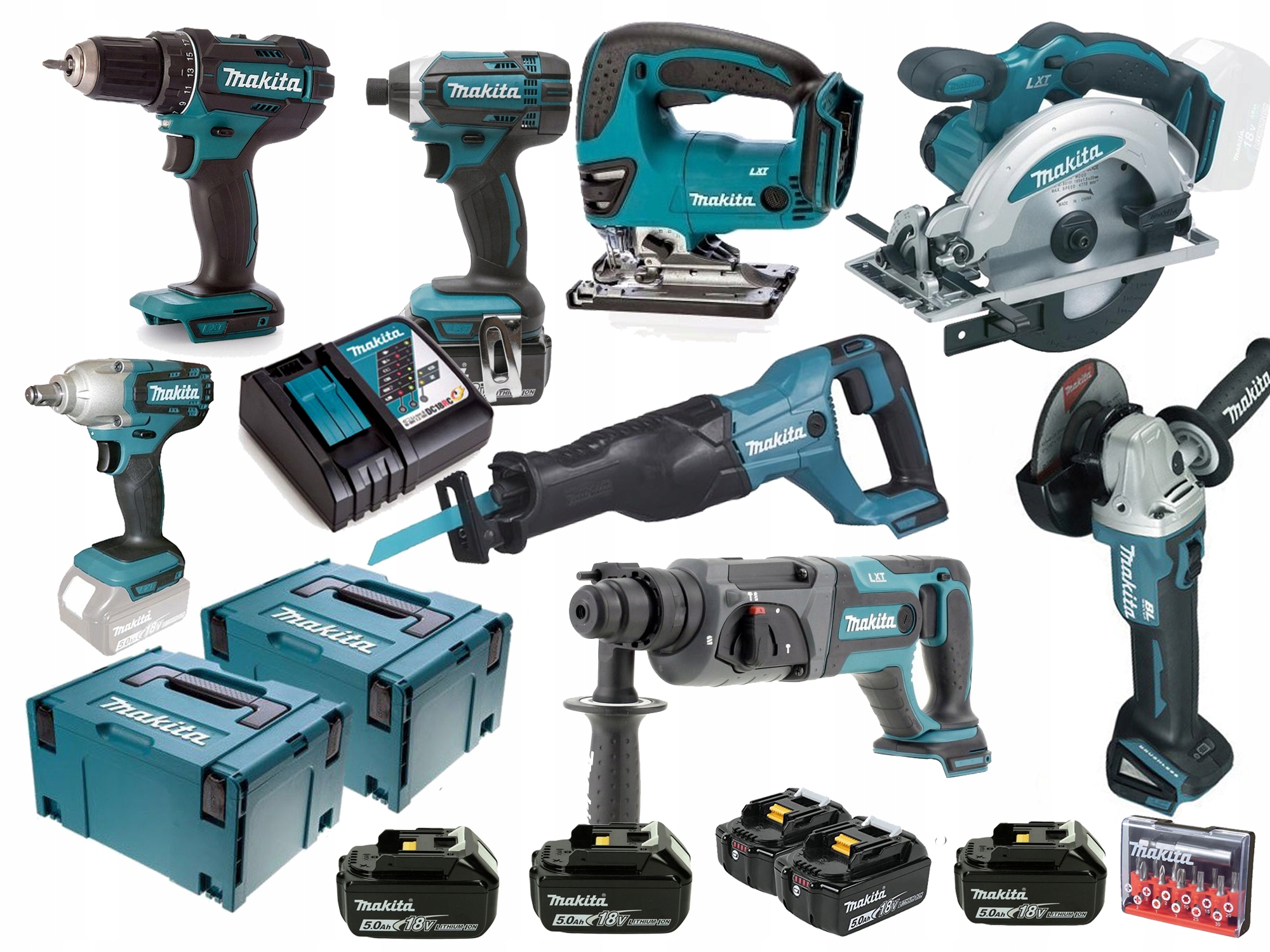 Комбинированный набор 8 инструментов 18V 5X5AH батареи