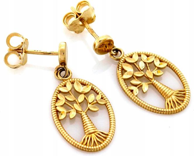 Moderní náušnice se stromem o ryzosti zlata 585 jako dárek