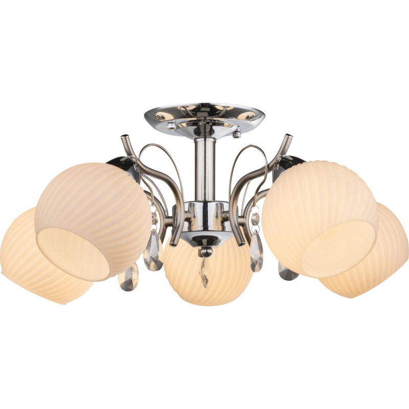 Stropná lampa Perdita 5xE14 sklenená s kolík s kryštálikom, elegantná, klasická