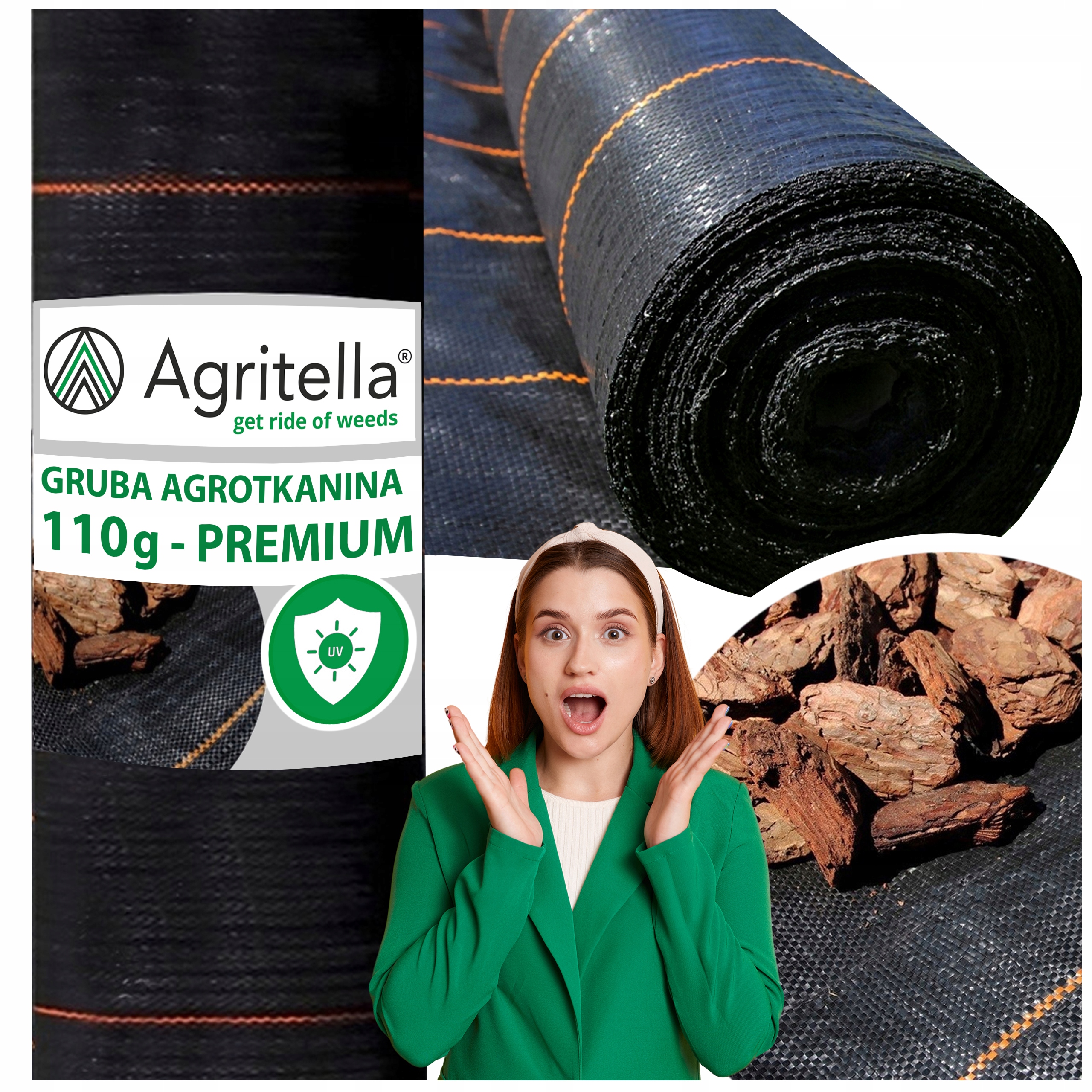 GRUBA AGROTKANINA 110g WŁÓKNINA CZARNA 110g/m2 1,6x10m ŚCIÓŁKUJĄCA