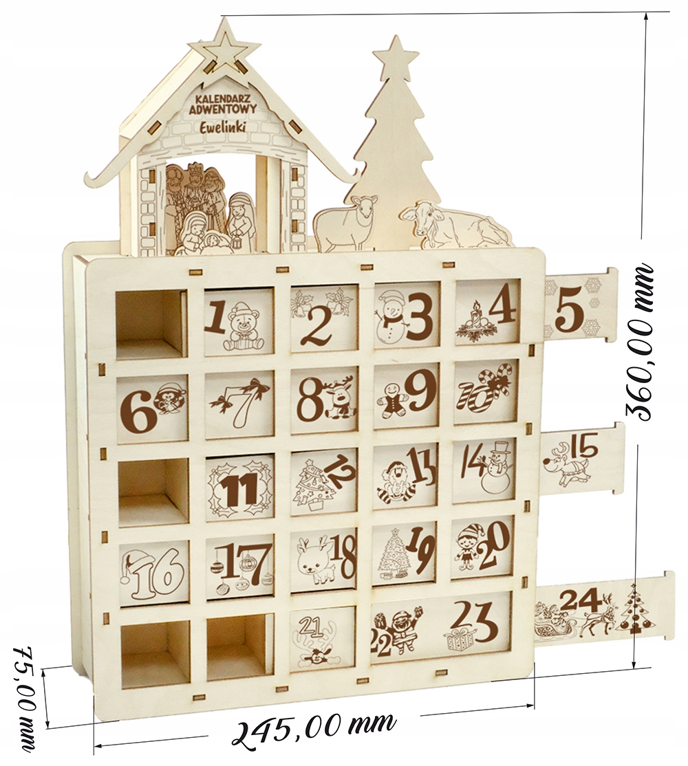 KALENDARZ ADWENTOWY DREWNIANY NA ŚWIĘTA SZOPKA Marka upominki_pl
