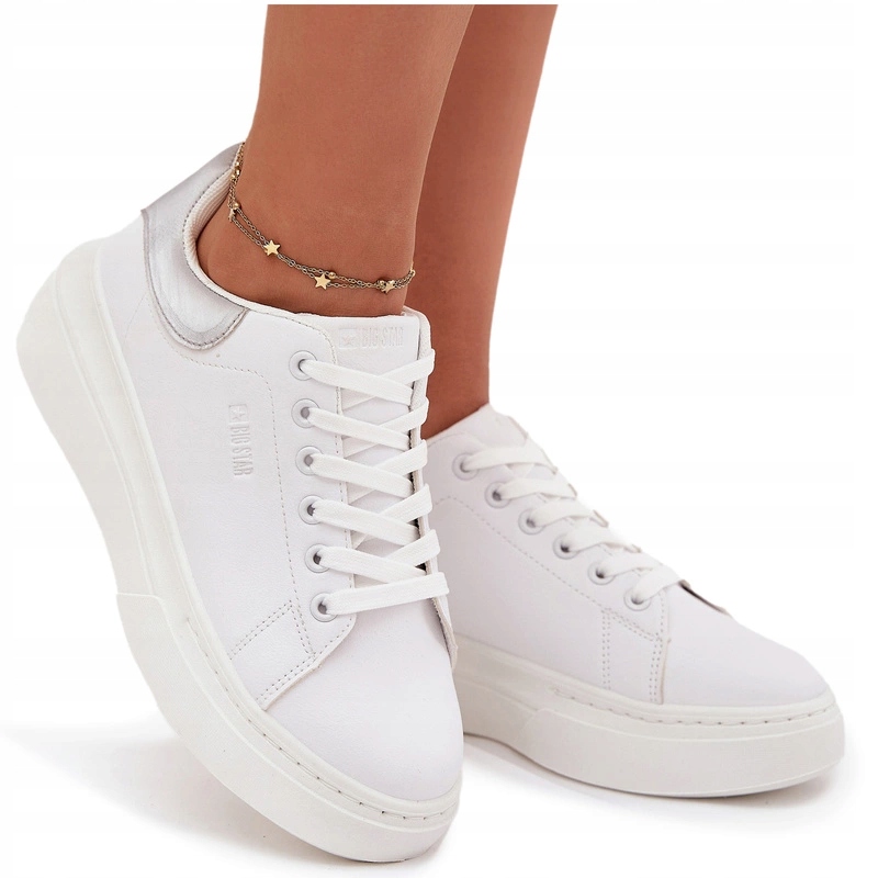 Dámské Tenisky Eko Kůže Platforma Big Star SS274245 Bílo-stříbrné 38
