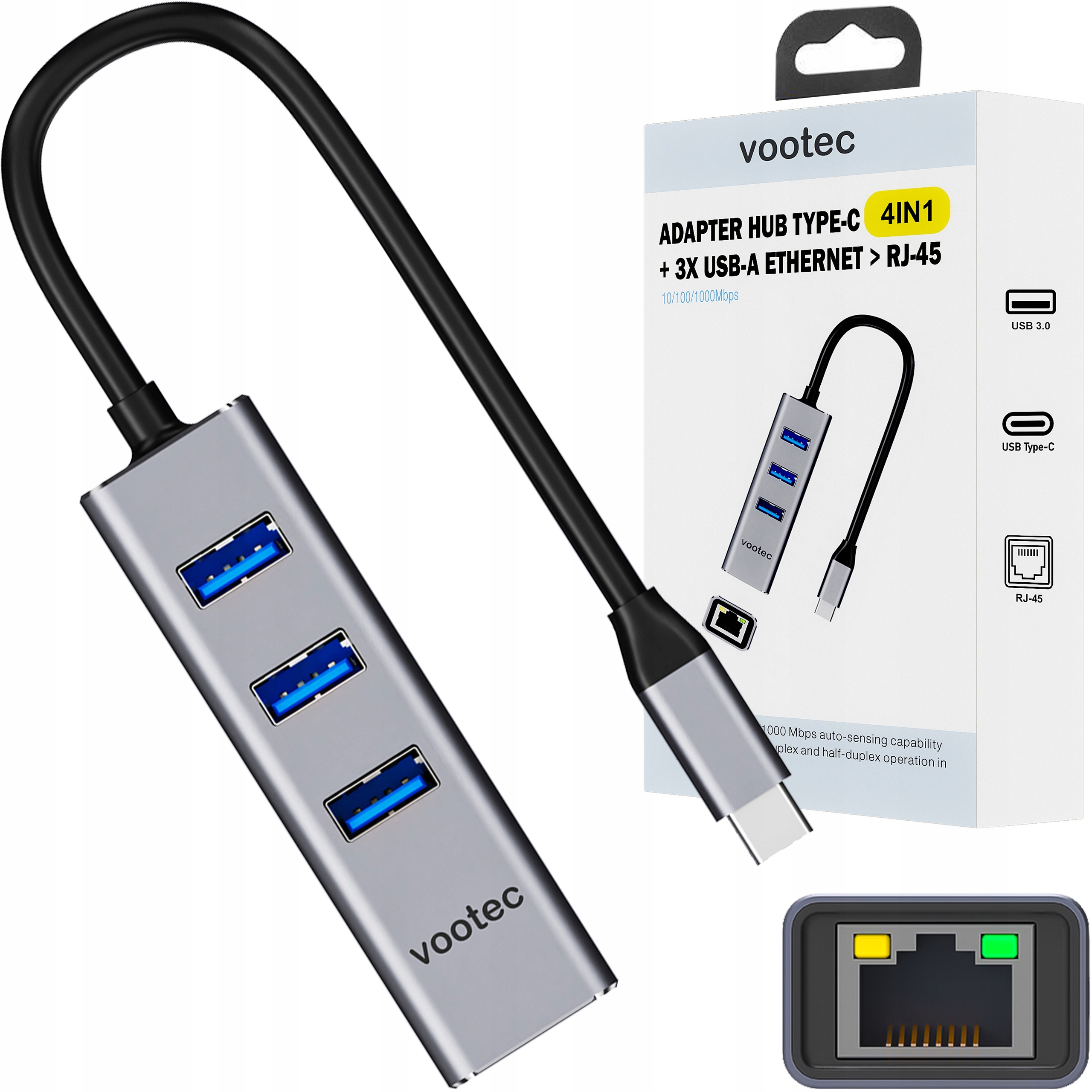 

Karta Sieciowa Usb-c 1000 Mbps Gigabit RJ45 vootec