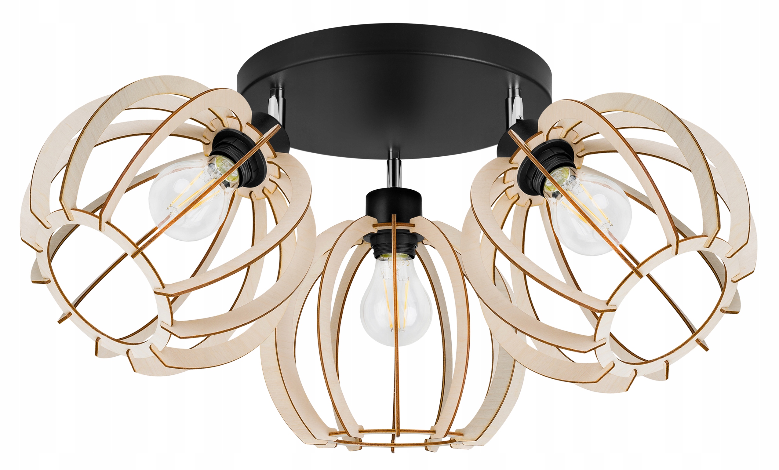 Závěsné Stropní Svítidlo Trojitý Lustr Dřevo Moderní Boho Led