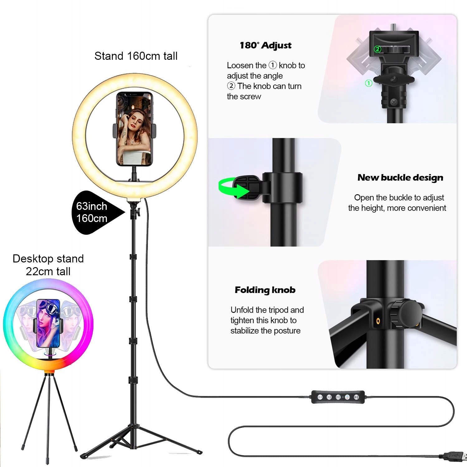 AYAMAYA Zestaw Lampa Pierścieniowa 10" RGB do Selfie — miniatura 6
