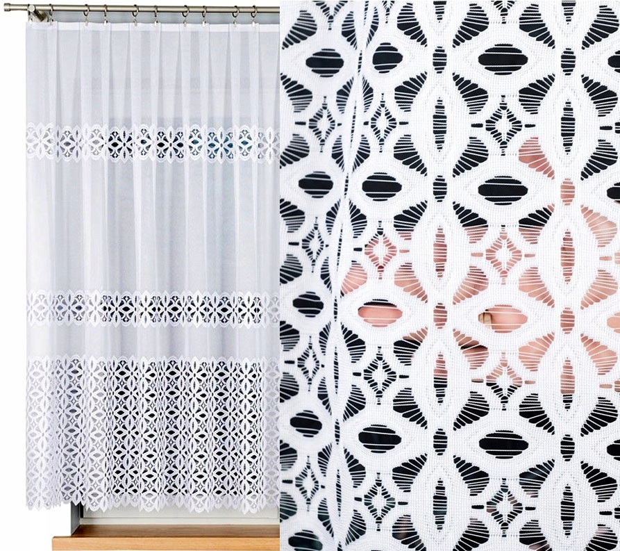 Firana żakardowa Adrianna 500x150cm prosta w kwiaty (gotowa) z obszyciem