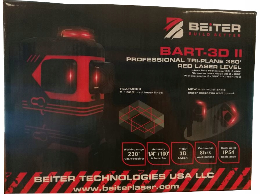 Beiter BART 3D Laser krzyżowy 50 m czerwony Kolor lasera czerwony