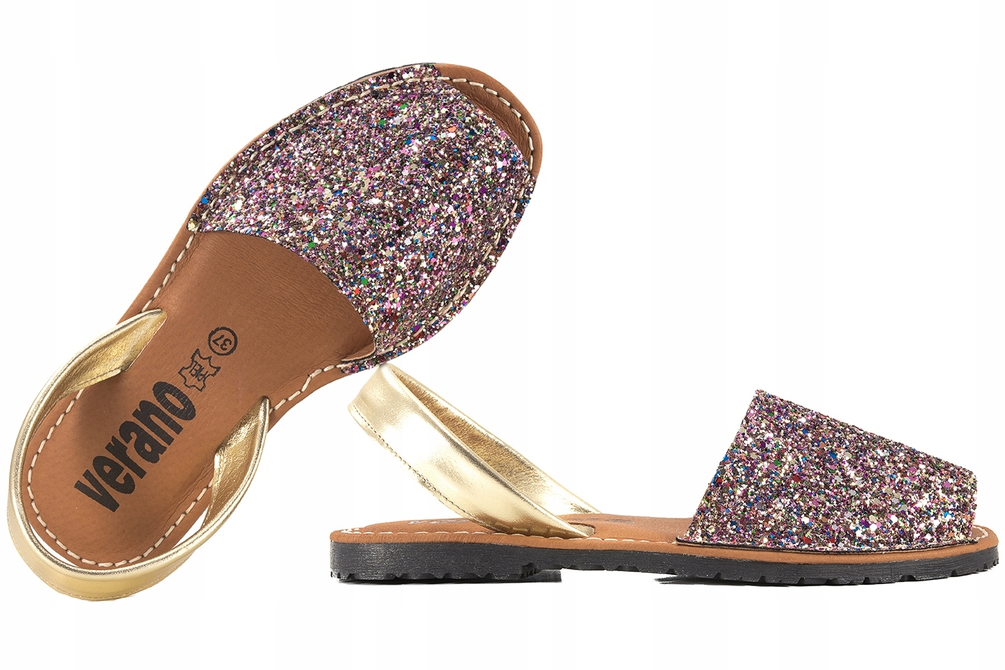 Verano 2275 Sandały Damskie Hiszpańskie Skóra/brokat multikolor 39