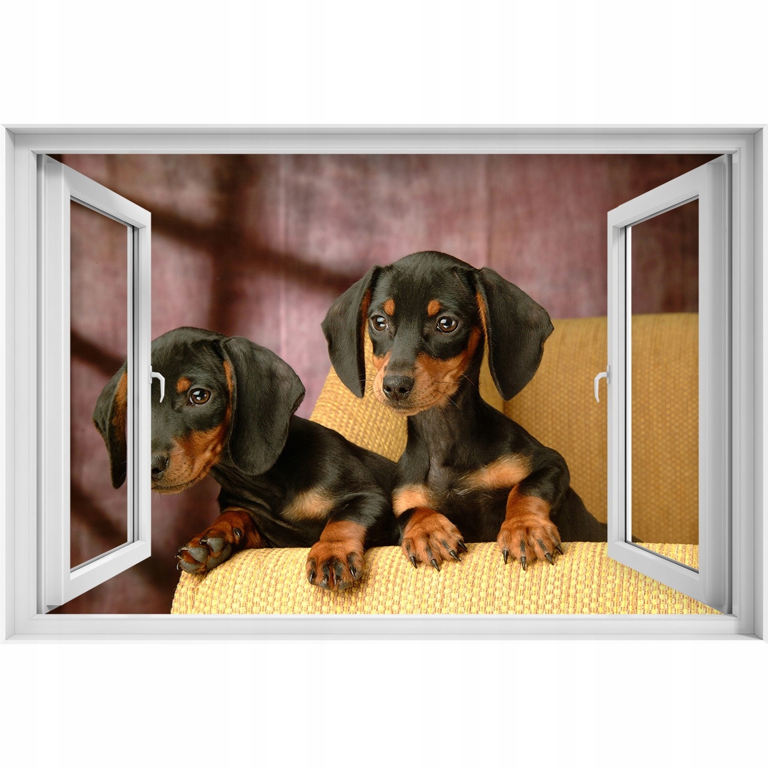 

Foto Nalepka Okno 3d na ścianę Jamniki Pies 120x80