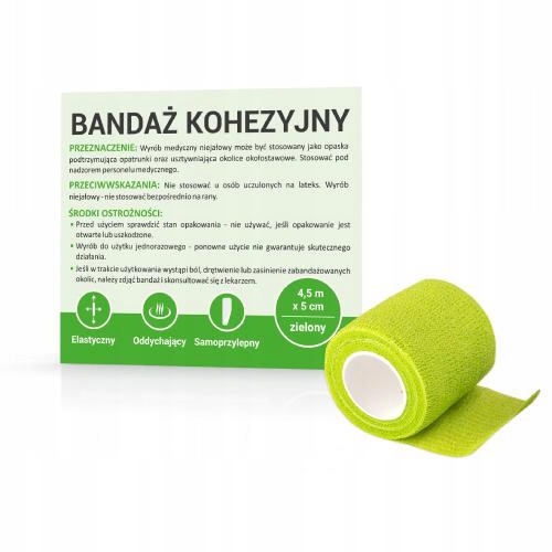 

Bandaż kohezyjny 4,5m x 5cm zielony, 1 sztuka