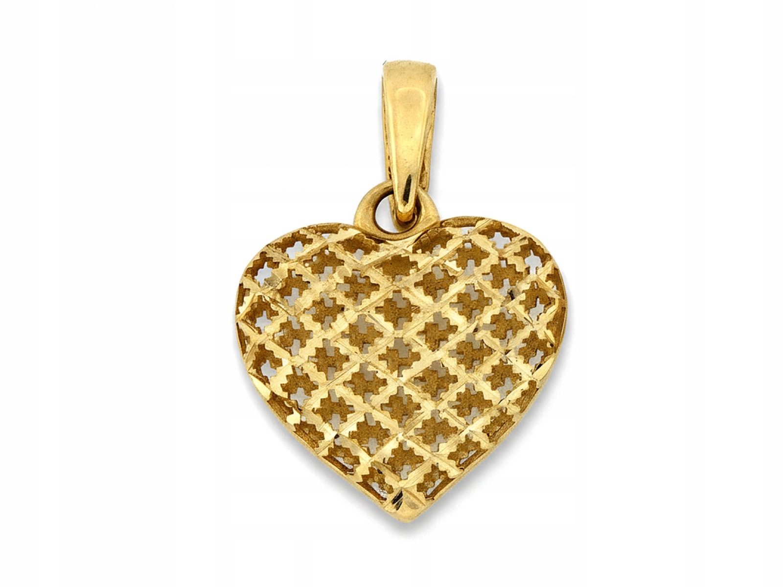 Přívěsek zlatý 585 konvexní ažurové Srdce 0.70g vzor na Valentýna módní 3D