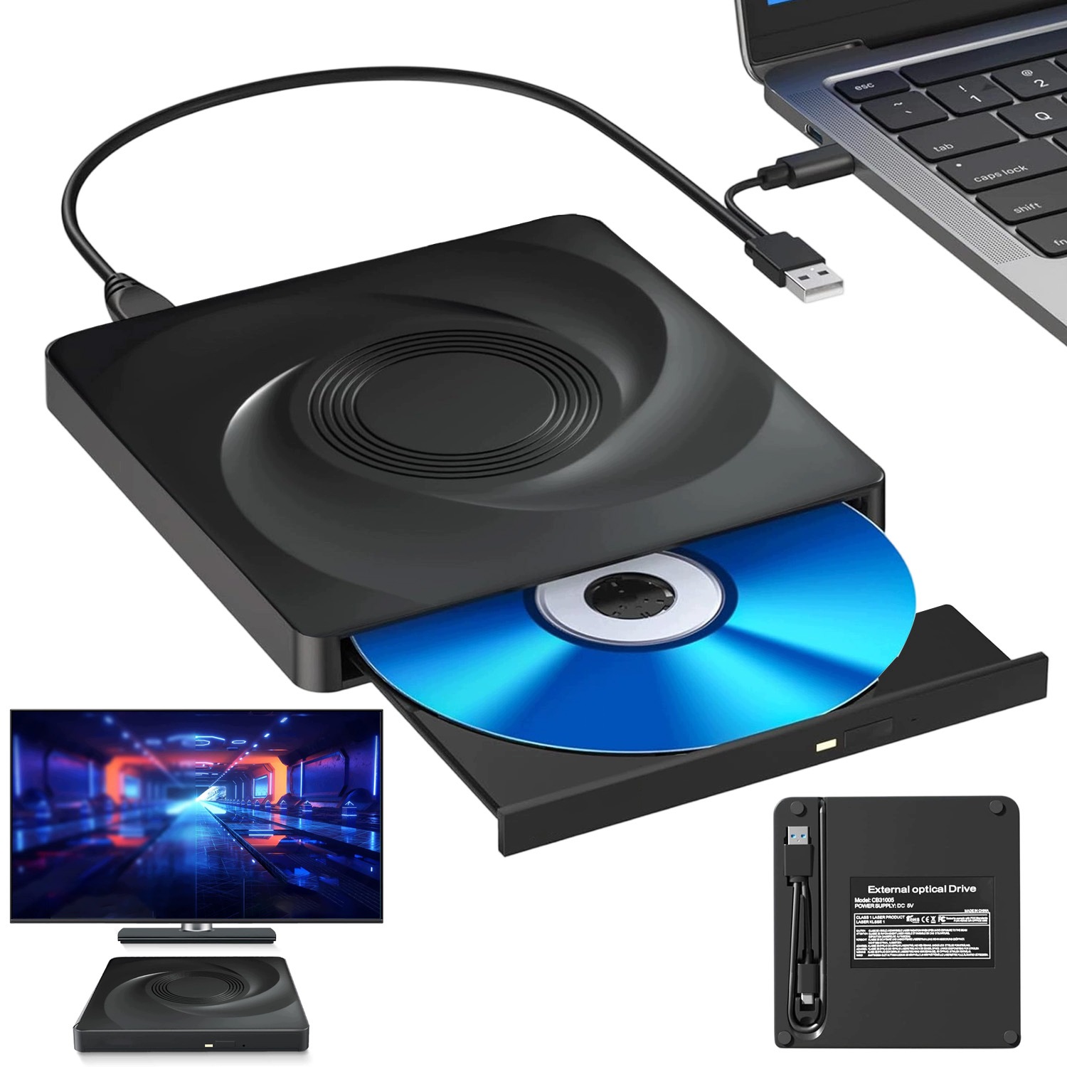 Profi Externí Vypalovačka Blu-ray Usb 3.0 Typ-c Čtení 24X CD 8x DVD Černá