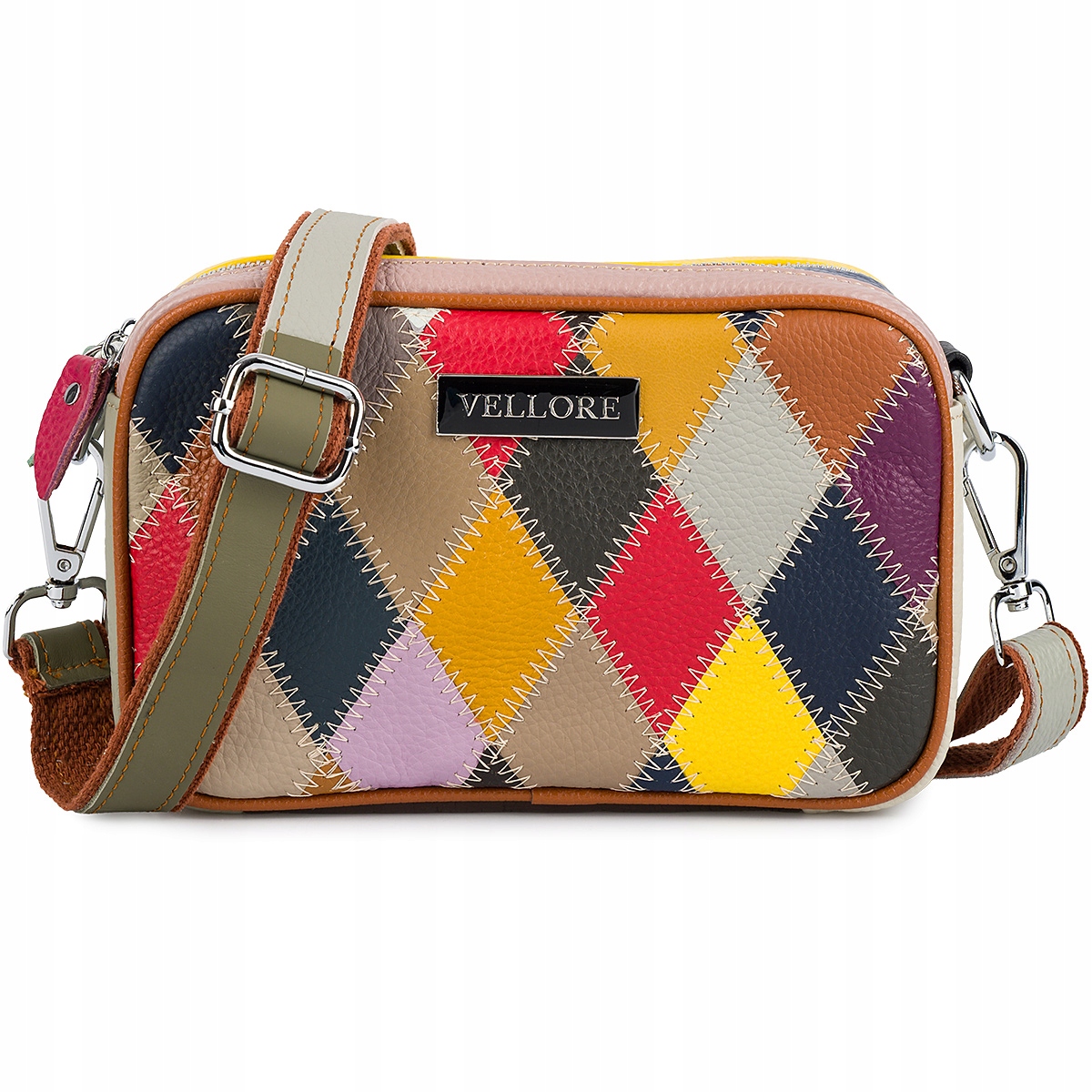 Barevná dámská kožená kabelka Patchwork Pošťačka na rameno Malá taška
