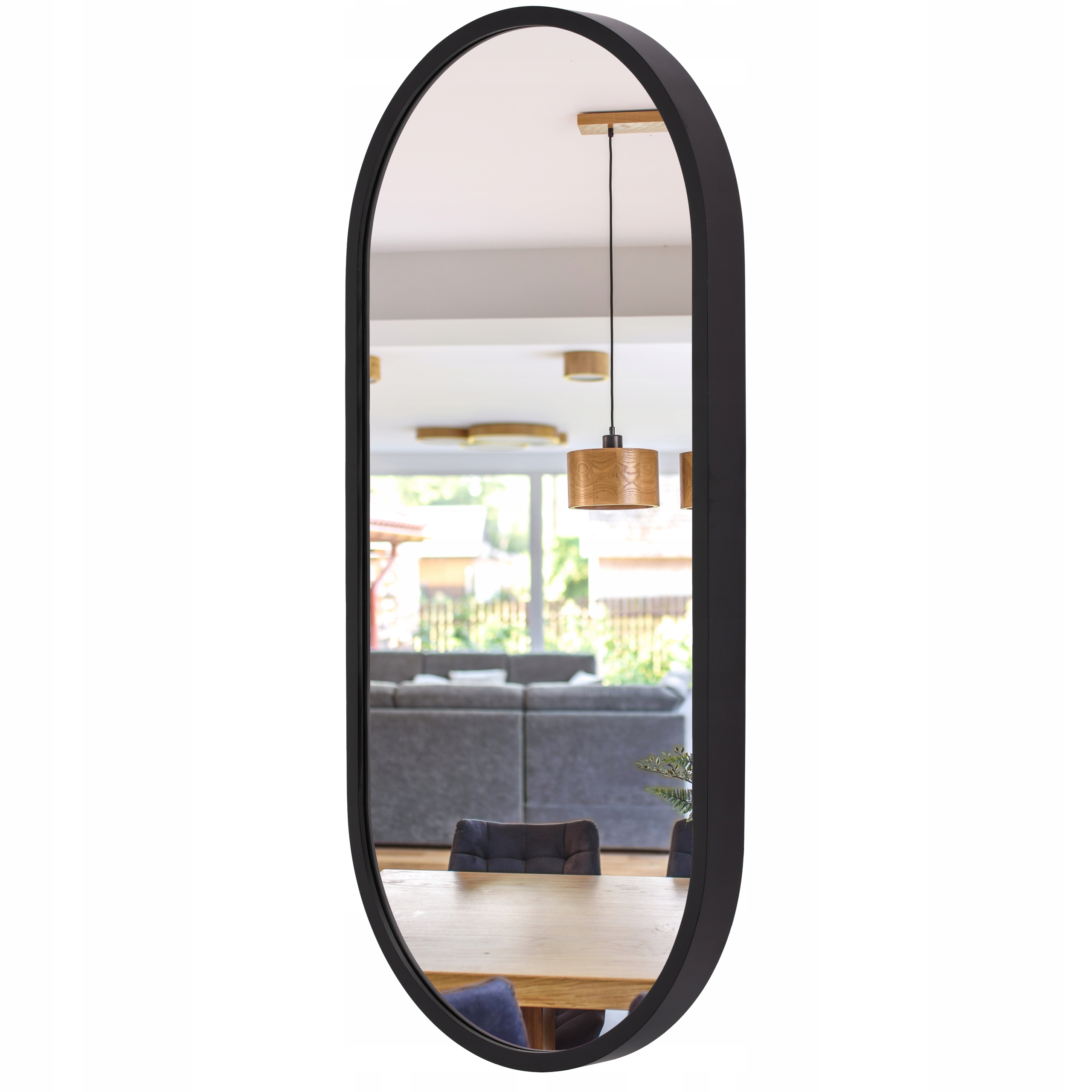 Zrcadlo do koupelny nástěnné Leja oválné dřevěné Černá Matná 80x38 Stylové