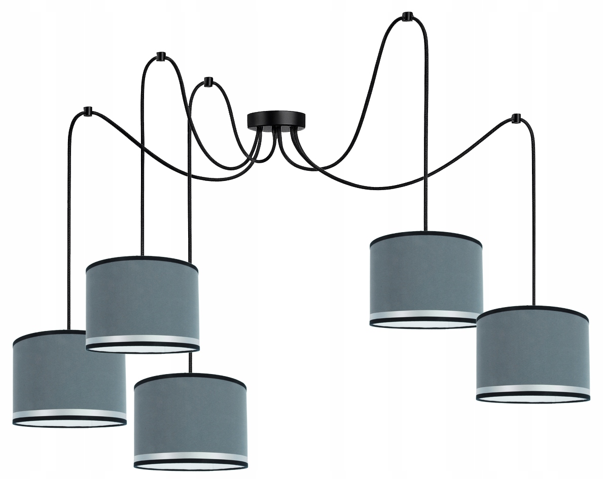 Závesná Stropná Lampa Pavúk 5 Tienidiel 200 cm Šedá Moderná Obývačka