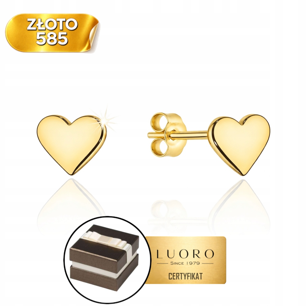 Náušnice Zlaté 585 14K Srdce Plné Velkých Tyčinek 6,6 MM Elegantní