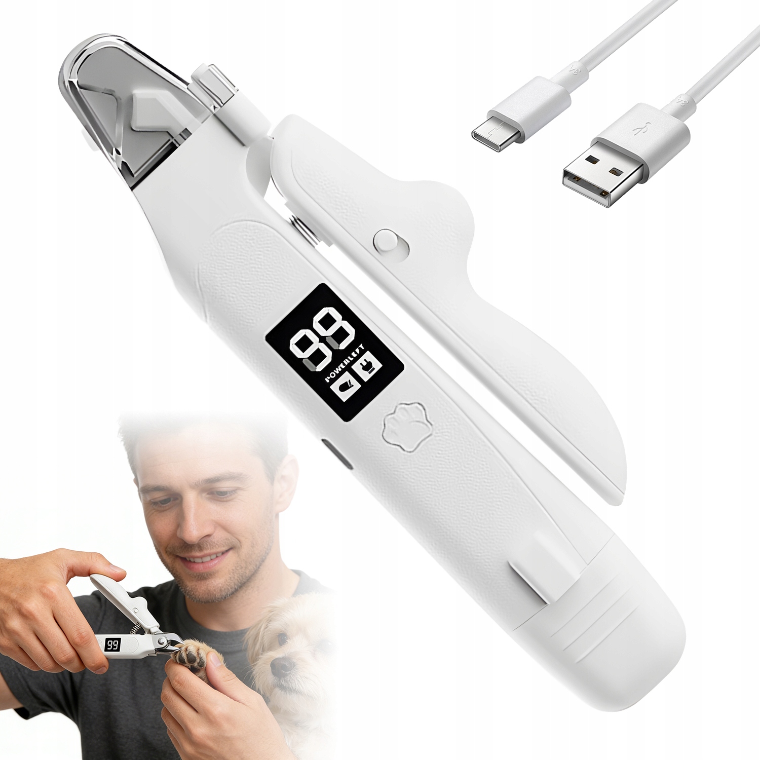 Levně Kleštičky Na Drápky Zvířat 2V1 S Tichým Motorem Pro Citlivá Zvířata