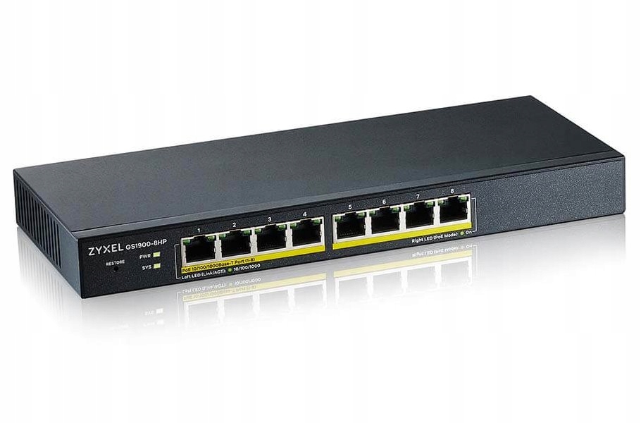 ZyXEL GS1900-8HP v3, 8-port GbE L2 PoE Smart Switch, 802.3at, desktop, fanl