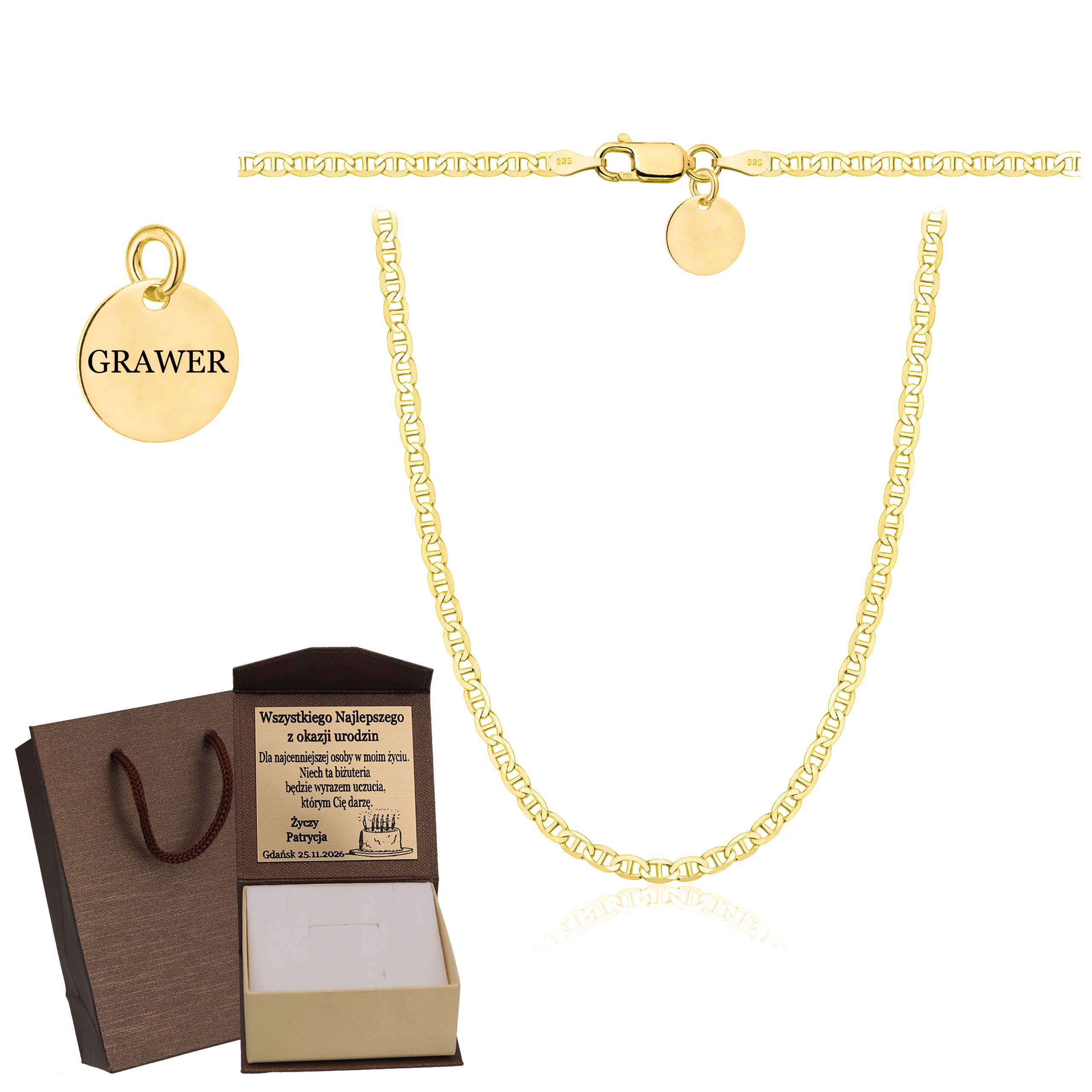 Dámský zlatý Řetízek Gucci Ryzost 925 585, 14K, pevná rytina Gravírování Bonus