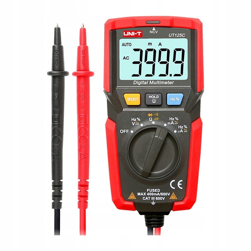 Uni-t UT125C Multimetr Cyfrowy Kieszonkowy Tester Ncv Prąd Ac/dc LCD