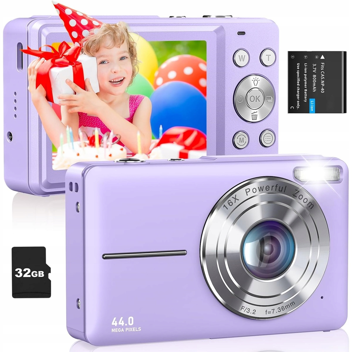 Digitální Fotoaparát Hd 1080P 16NÁSOBNÝ Zoom Fialový Vestavěný Blesk