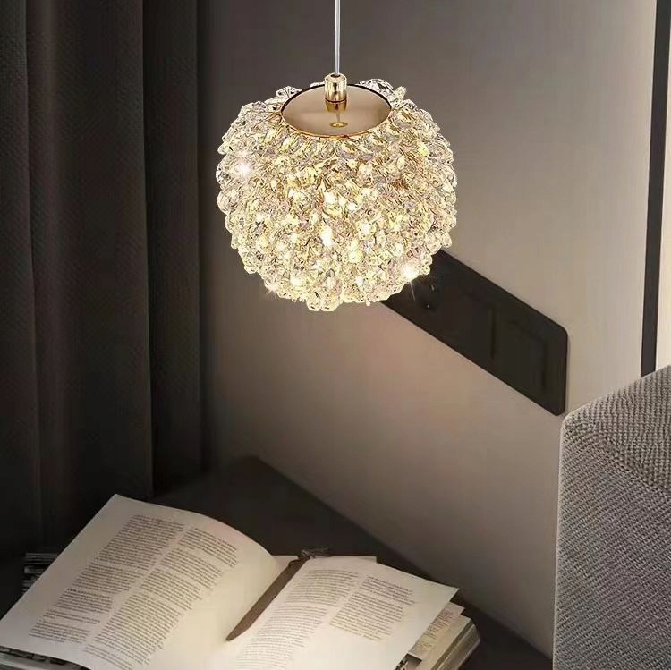 Krištáľová Guľová Lampa 15 CM Závesná Glamour Zlatá Kryštálová