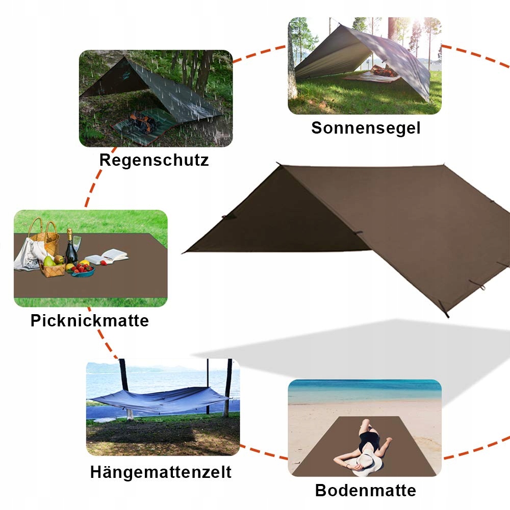 KALINCO Tarp Campingowy Ochrona UV Przeciwdeszczowy 3x4.5M Brązowy — miniatura 4