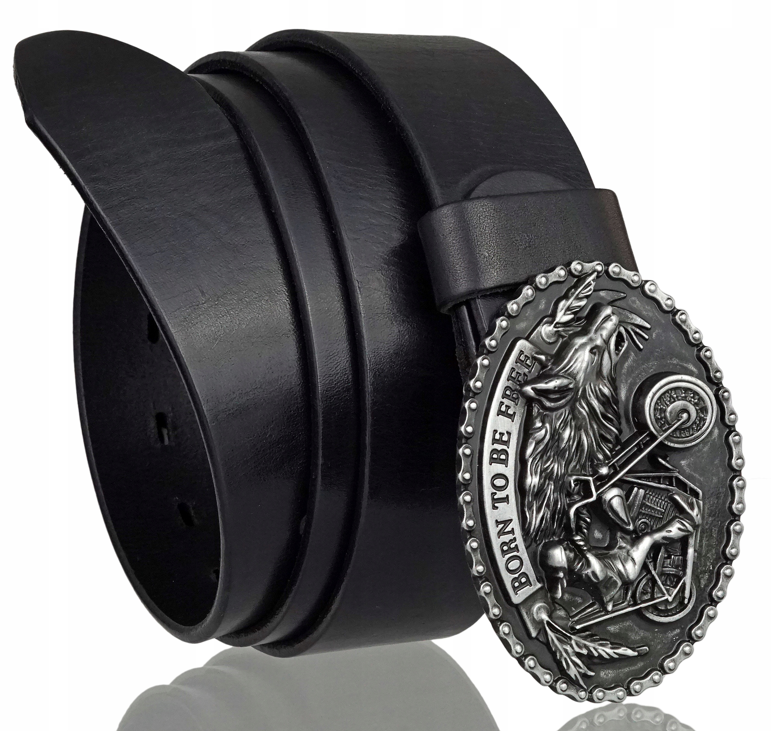 SKÓRZANY PASEK DO SPODNI 4 CM CZARNY MOTOCYKLISTY