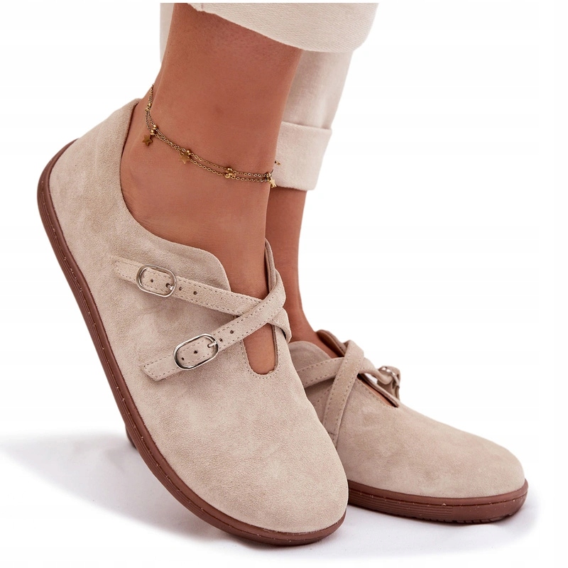 Dámské Semišové Polobotky Typu Barefoot S Pásky Zazoo N1271, Světle Béžové, Velikost 36