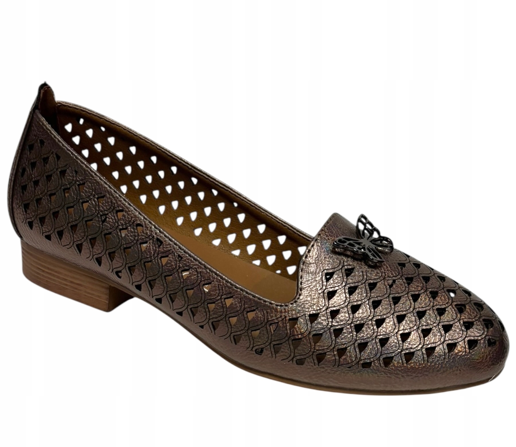 M. Daszyński 222-3 Półbuty Baleriny Czółenka Ażurowe Brąz Miedź Licowe 39