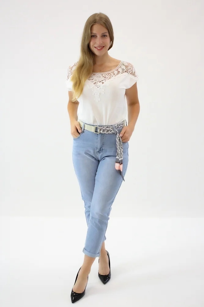 Modré džíny s ozdobným páskem Xs