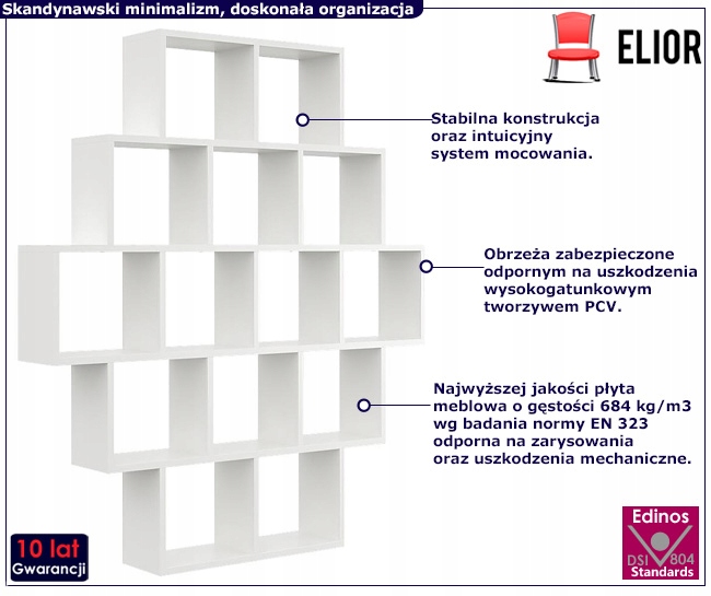 REGAŁ WISZĄCY STOJĄCY ŚCIENNY MODUŁOWY OTWARTY PÓŁKI NA KSIĄŻKI 9 KOLORÓW Marka Elior