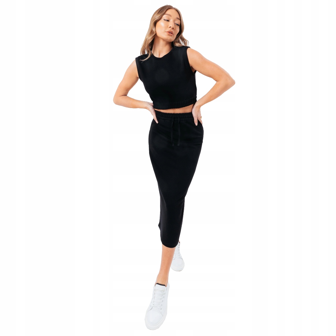 Justhype Sweat MIDI Skirt Loungewear Set (36) Sukně Bavlna Černá