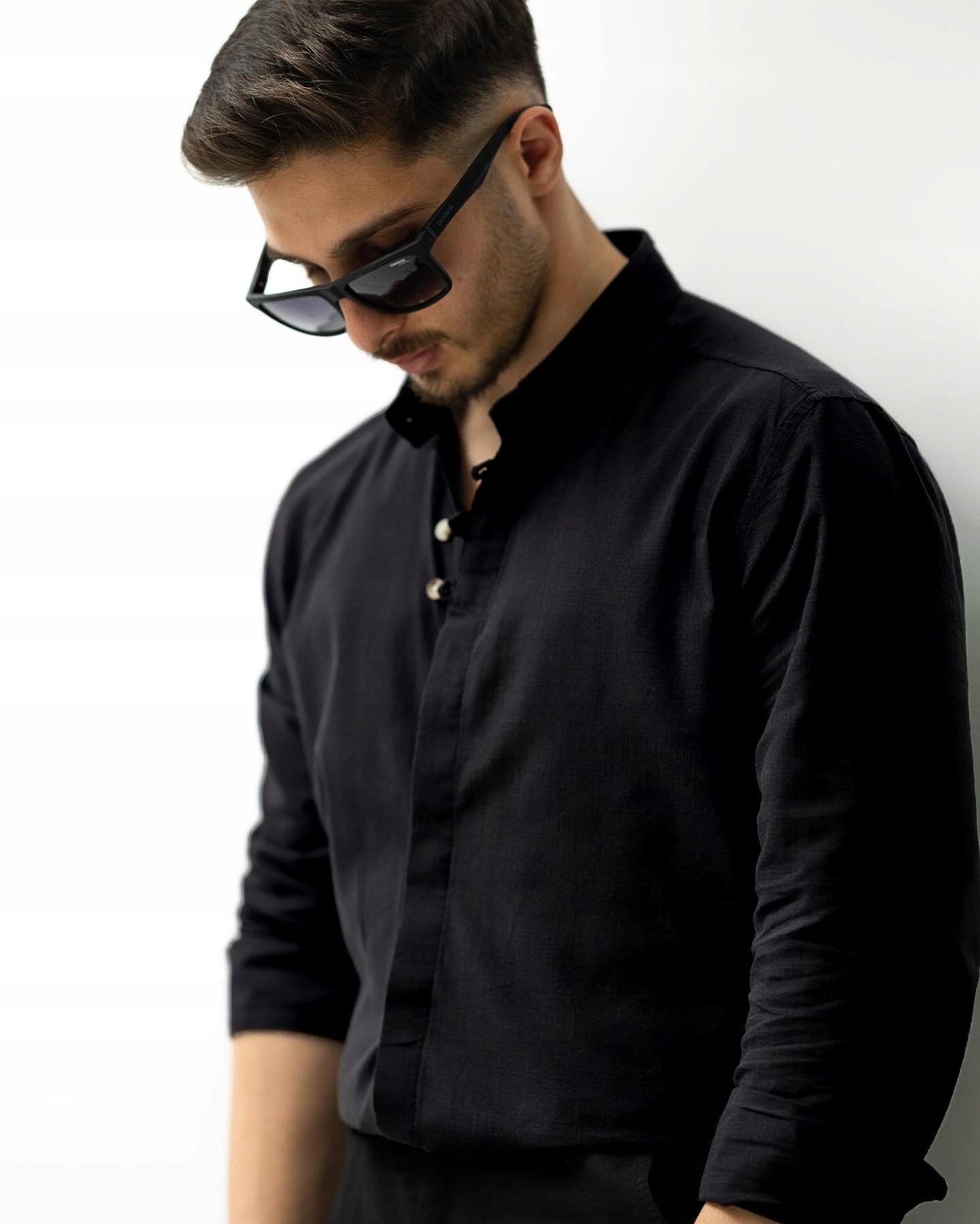 Koszula Męska Codzienna Lniana Len Stójka Kolory Kolor czarny