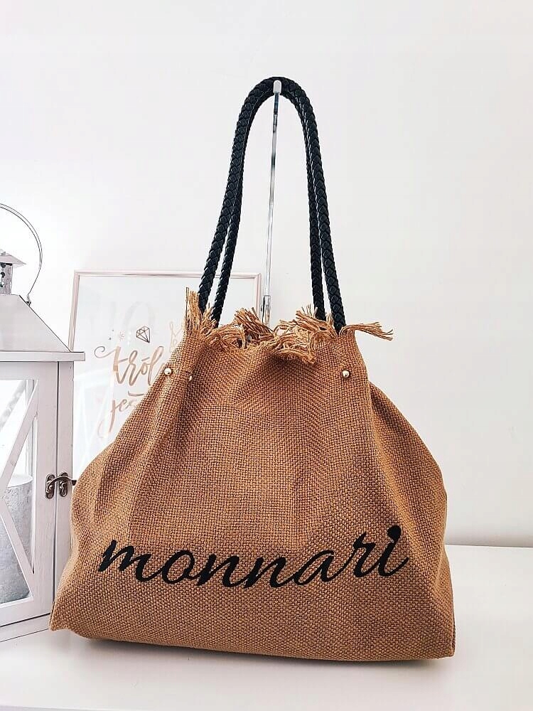 Monnari plátěná shopper kabelka hnědá s černým logem