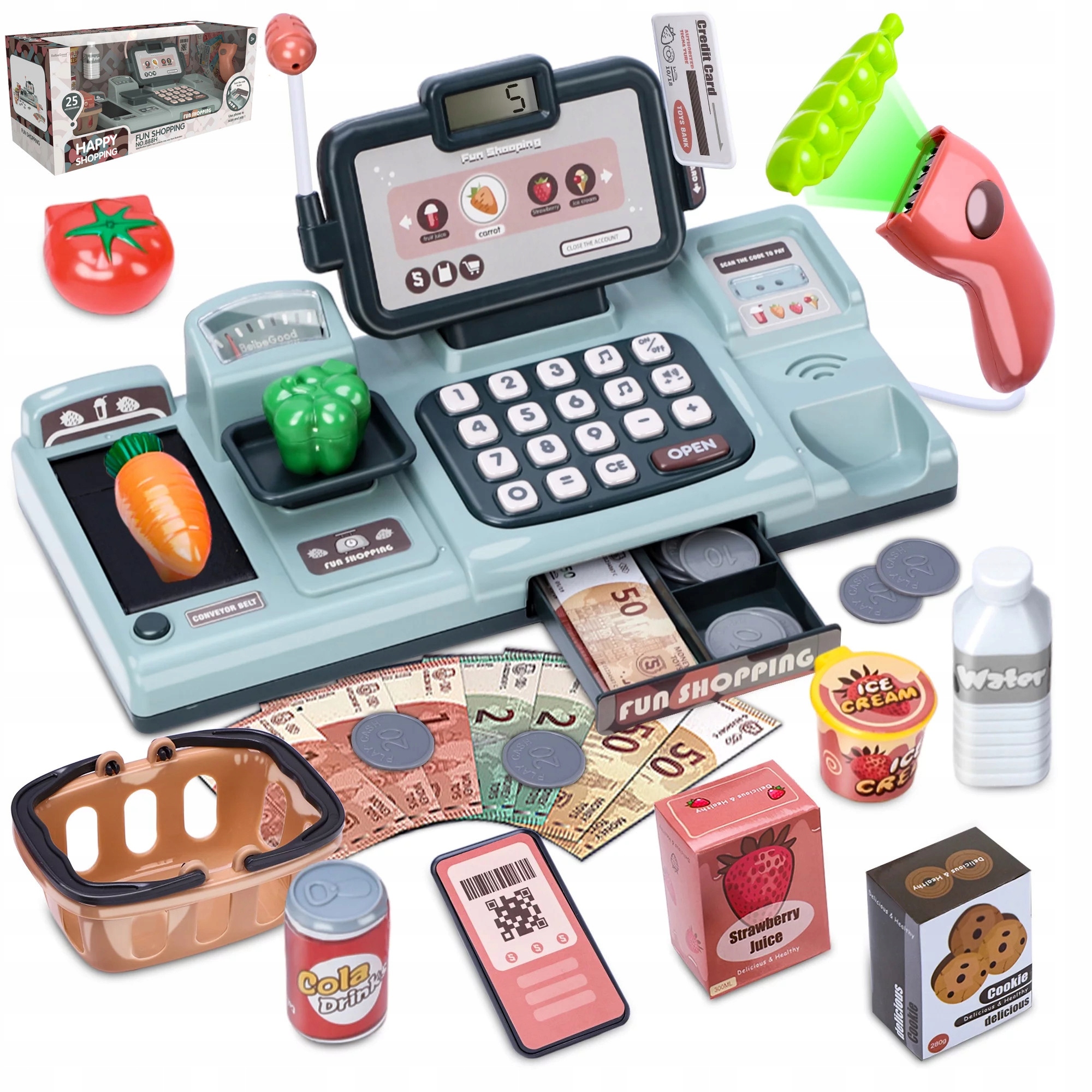 КАССОВЫЙ АППАРАТ ИНТЕРАКТИВНЫЙ ТОРГОВЫЙ ВЕС СКАНЕР ДВИЖУЩАЯСЯ ЛЕНТА КОРЗИНА