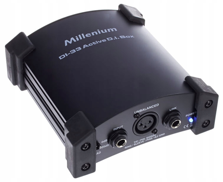 Aktivní DI Box Millenium DI-33 Baterie 9V Phantom 48V