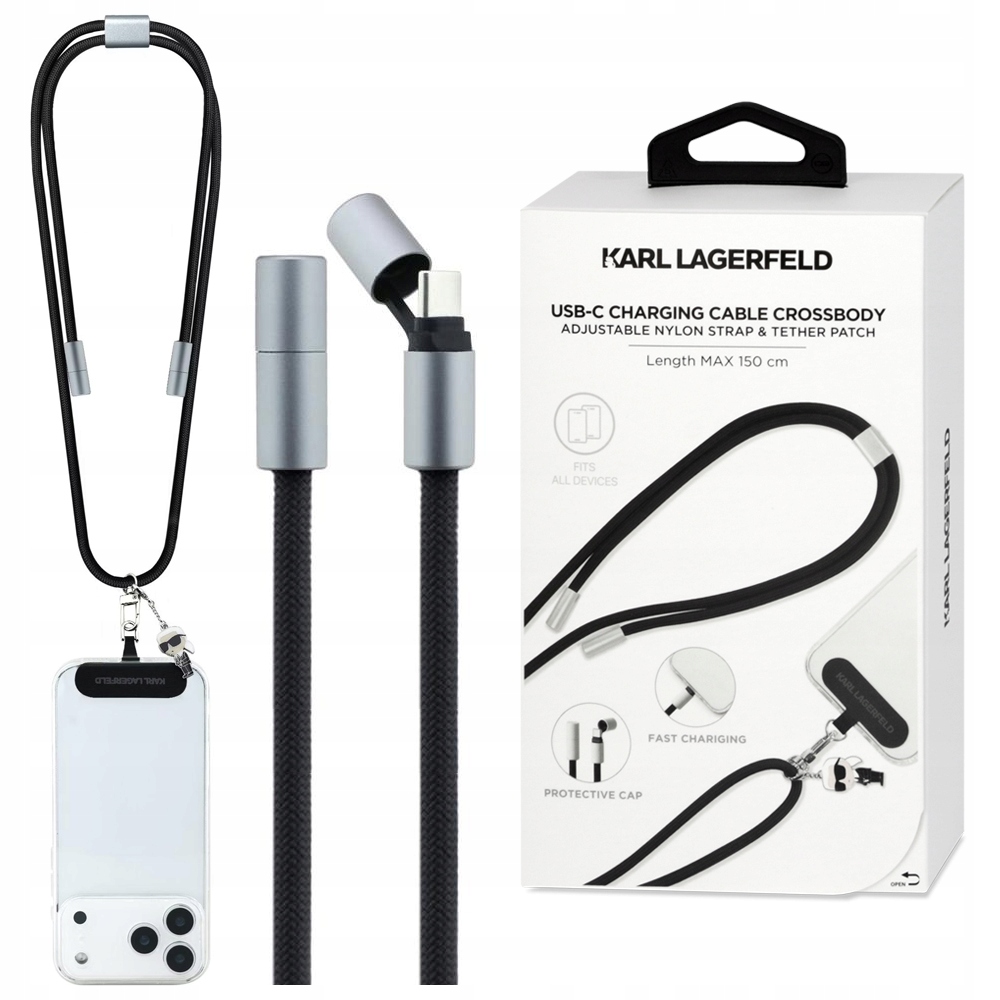 Karl Lagergeld vodítko na telefon, přívěsek crossbody 2v1 s Usb-c kabelem