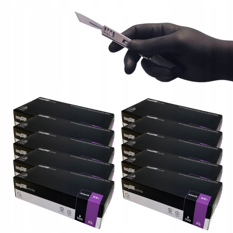 Nitrilové rukavice Černé Easycare r.XS Zarys 1000 ks (karton 10 ks).