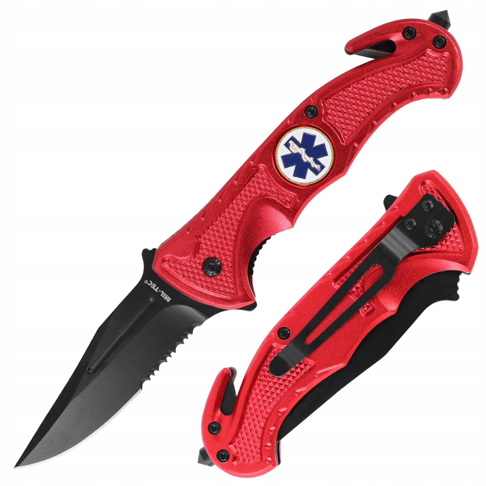Складной нож спасательный карманный нож медика Mil-TEC красный с зажимом
