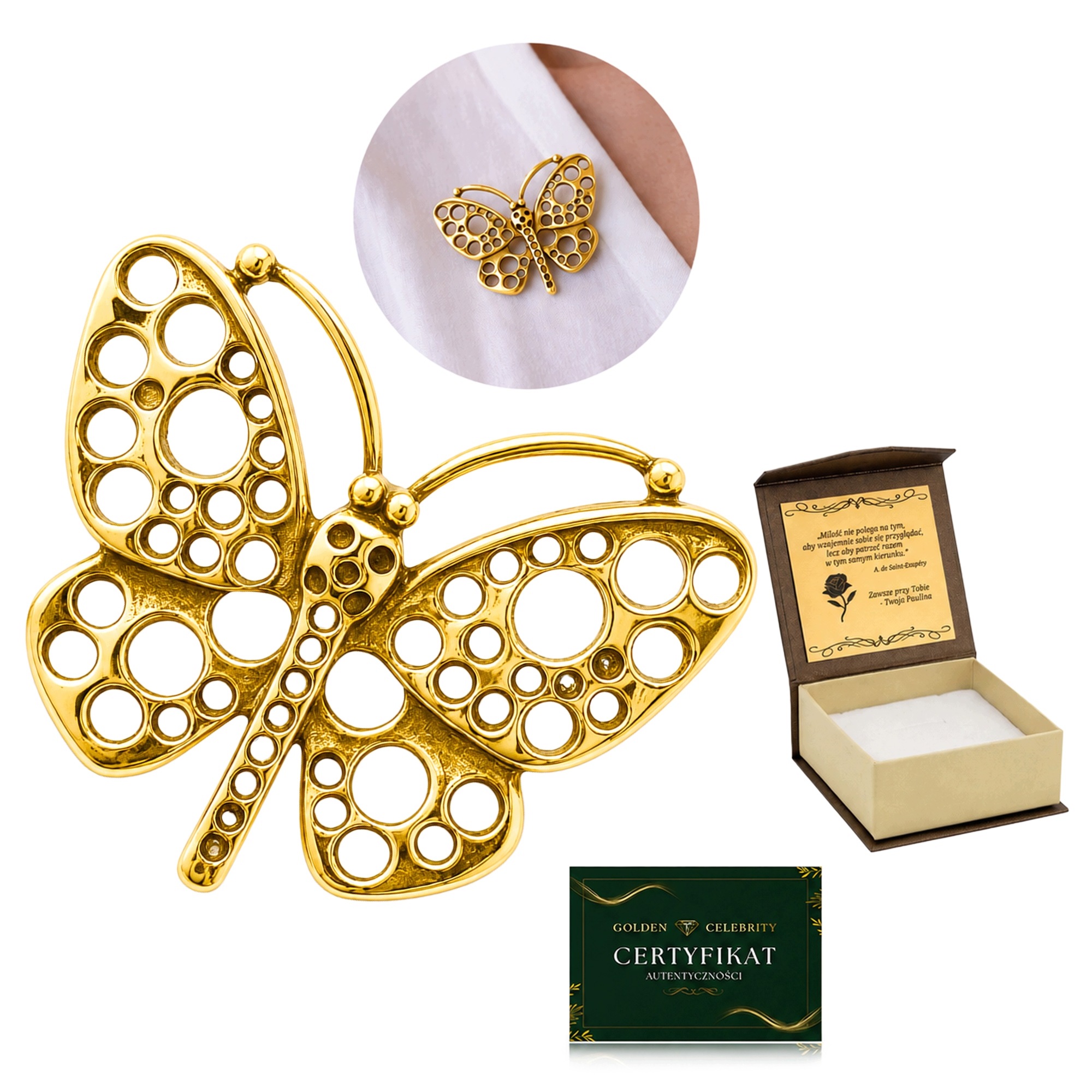 Brož Motýl Stříbro 925 Pozlacená 24K Zlatem Ažurová Elegantní Dárek