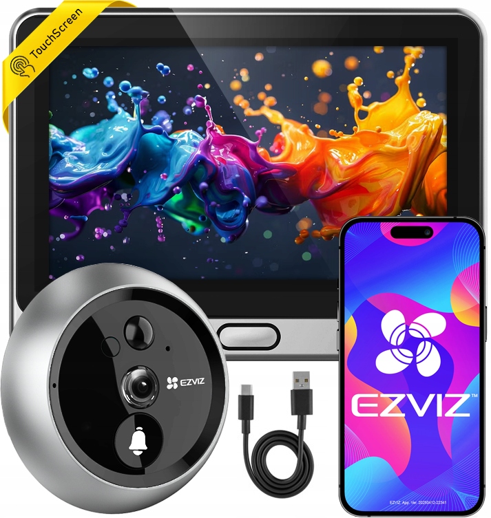 Ezviz WiFi hľadáčik s Full Hd kamerou Dotykový displej Zvonček Snímač Aplikácia