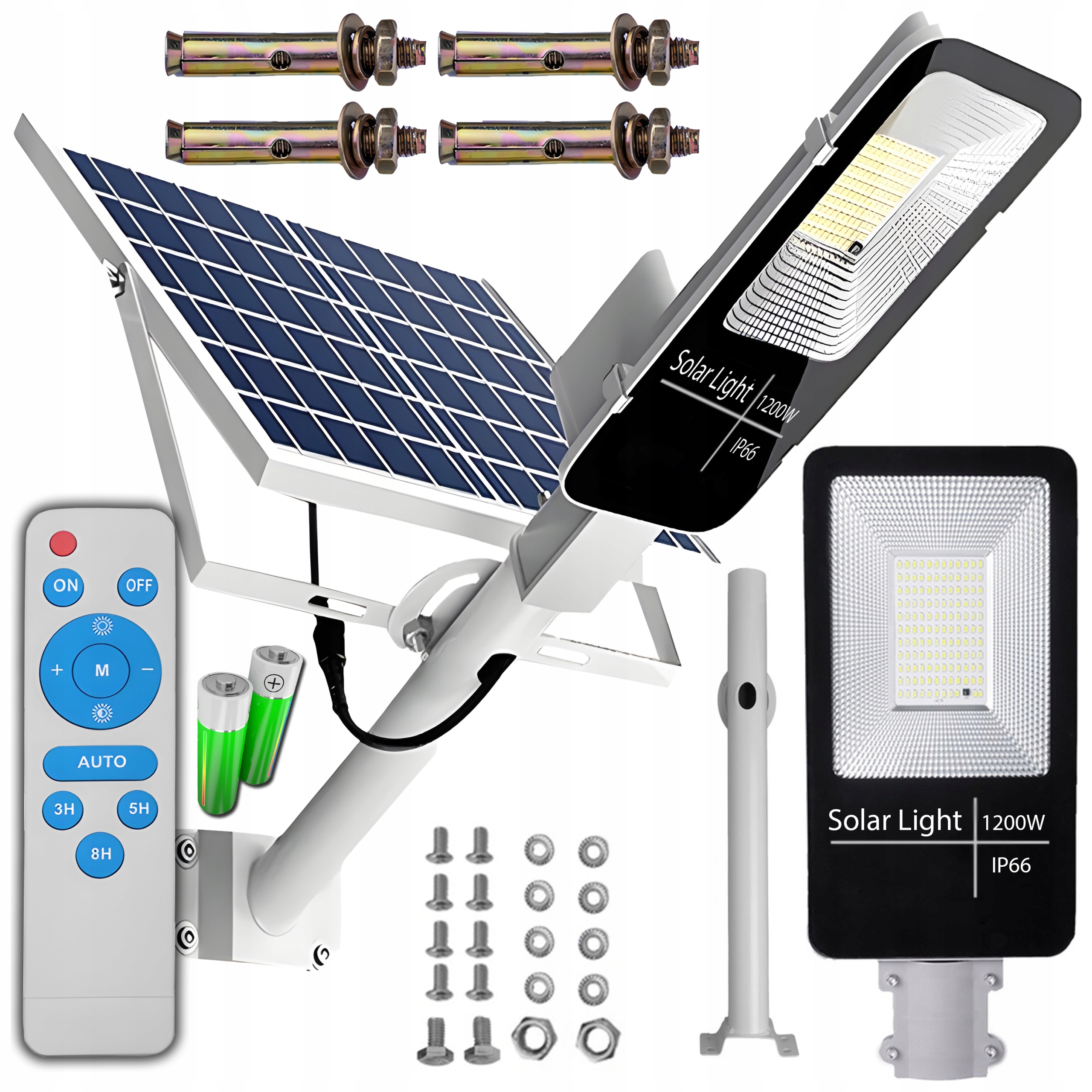 Mocna Lampa Solarna Ogrodowa Uliczna Led Zewnętrzna Latarnia Uchwyt 1200W