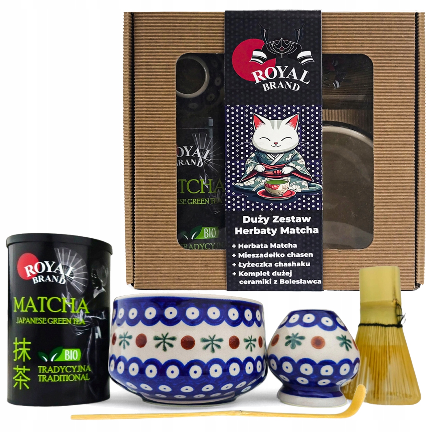 Ceremoniální Sada na Přípravu Čaje Matcha ve Vzor Bolesławiec